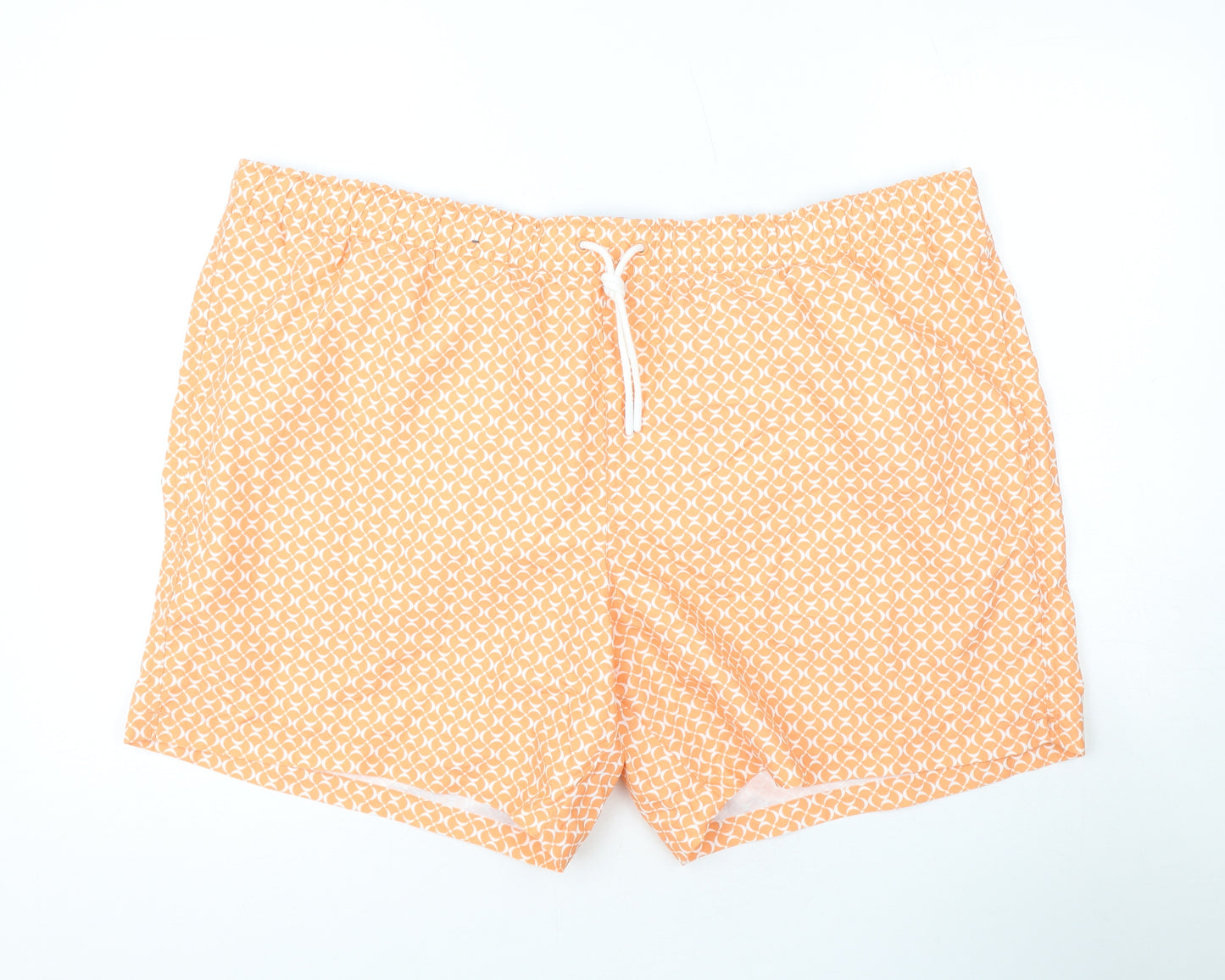 Marks and Spencer Mens Orange Geometric Polyester Bermuda Shorts Size 3XL L6 in Regular Drawstring