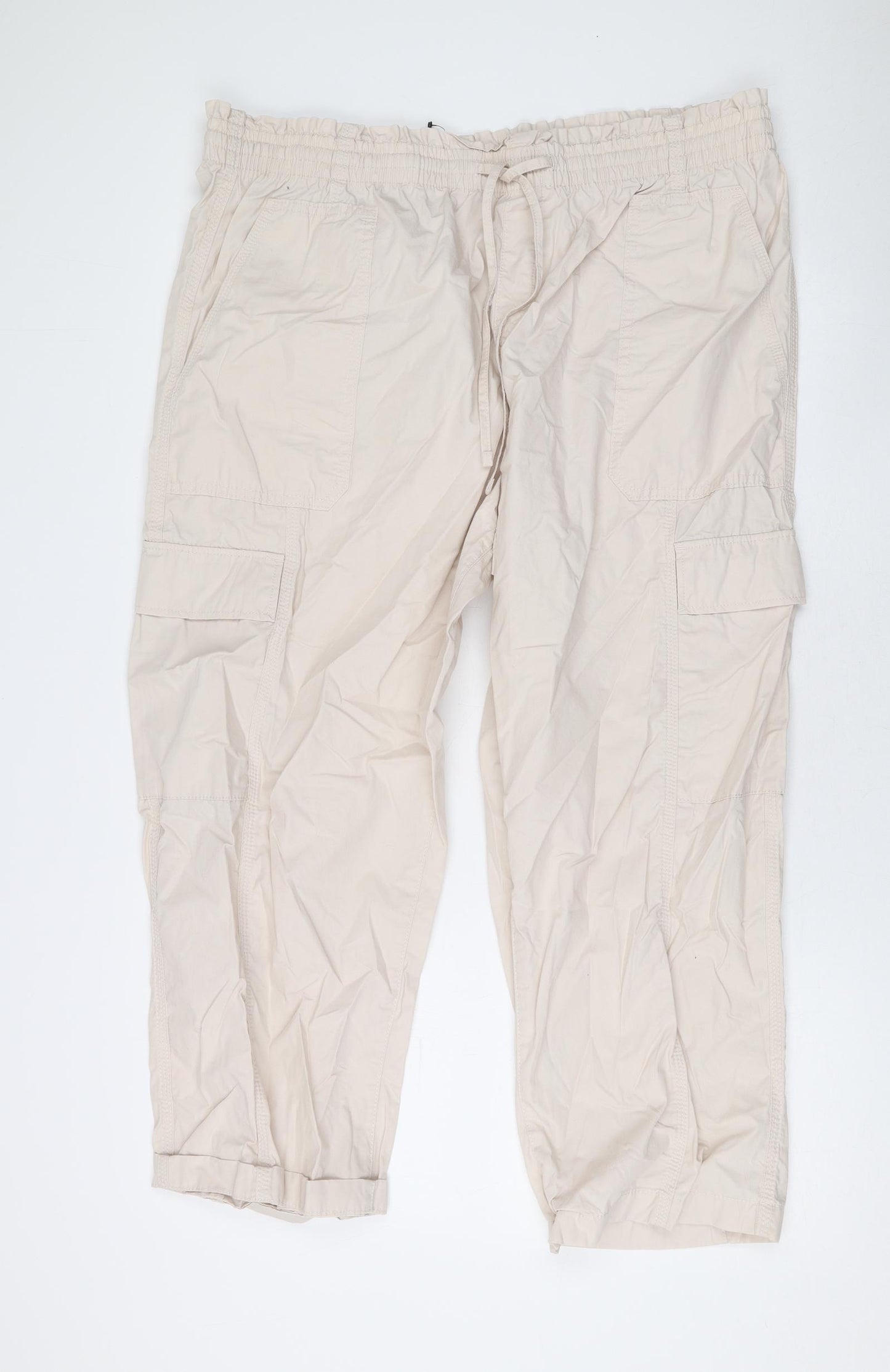 Marks and Spencer Womens Beige Cotton Cargo Trousers Size 20 L23 in Regular Zip