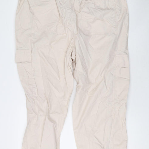 Marks and Spencer Womens Beige Cotton Cargo Trousers Size 20 L23 in Regular Zip