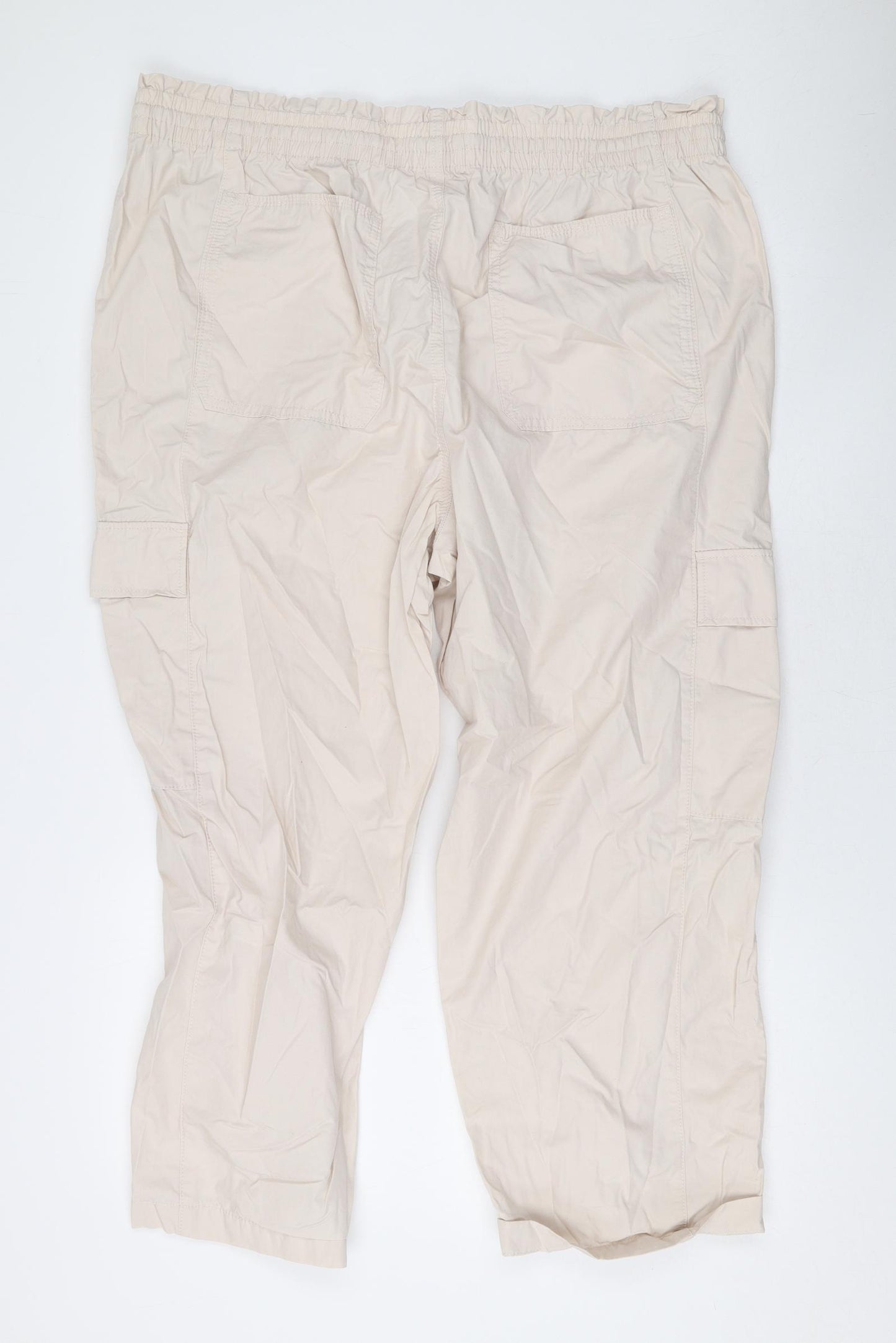 Marks and Spencer Womens Beige Cotton Cargo Trousers Size 20 L23 in Regular Zip
