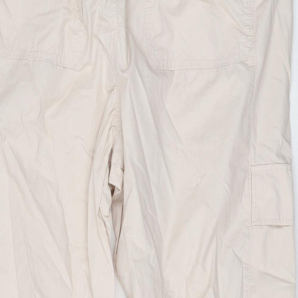 Marks and Spencer Womens Beige Cotton Cargo Trousers Size 20 L23 in Regular Zip