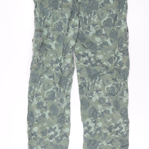 Marks and Spencer Womens Green Camouflage Lyocell Cargo Trousers Size 8 L28 in Regular Zip