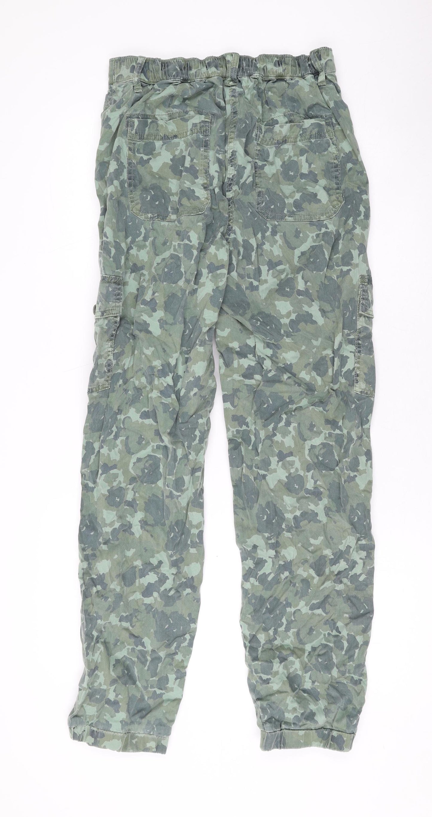 Marks and Spencer Womens Green Camouflage Lyocell Cargo Trousers Size 8 L28 in Regular Zip