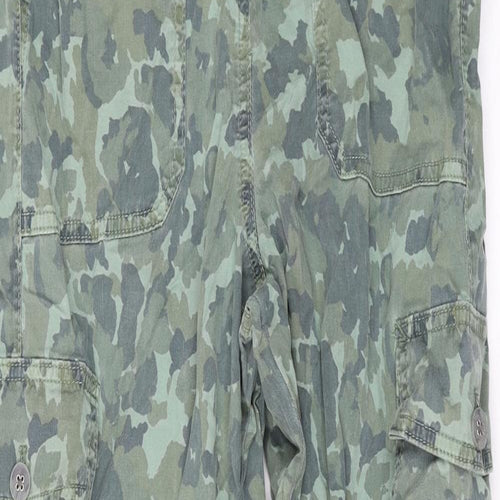 Marks and Spencer Womens Green Camouflage Lyocell Cargo Trousers Size 8 L28 in Regular Zip