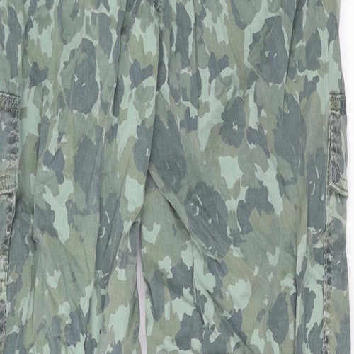 Marks and Spencer Womens Green Camouflage Lyocell Cargo Trousers Size 8 L28 in Regular Zip