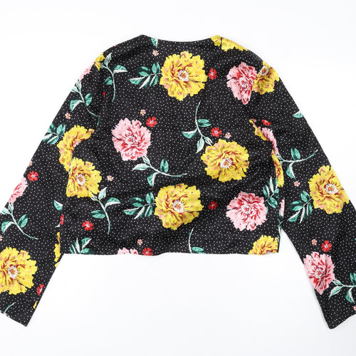 Topshop Womens Black Floral Polyester Basic Blouse Size 10 V-Neck