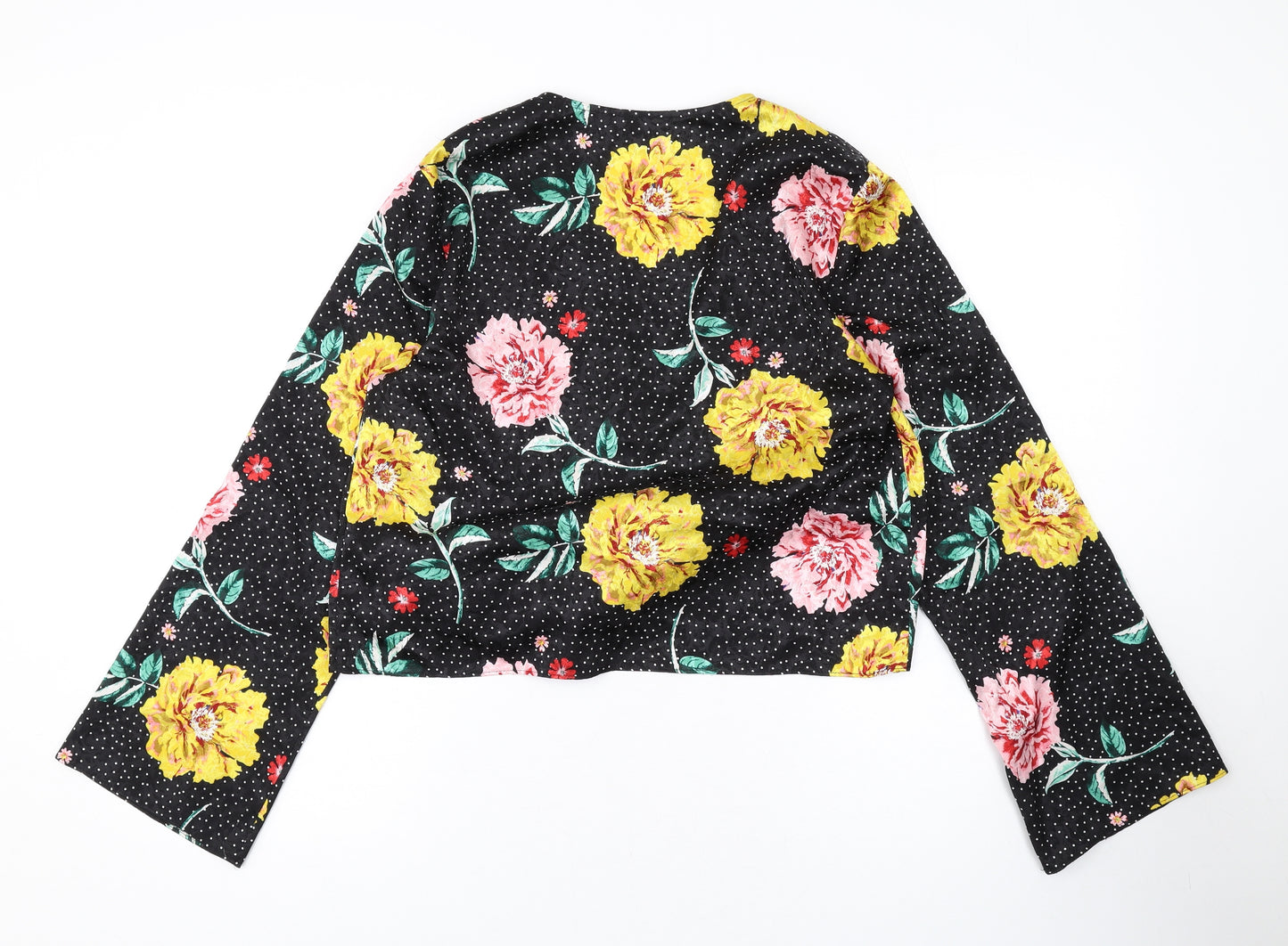 Topshop Womens Black Floral Polyester Basic Blouse Size 10 V-Neck