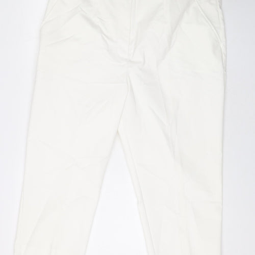 Marks and Spencer Womens White Cotton Cropped Trousers Size 22 L21 in Regular Zip