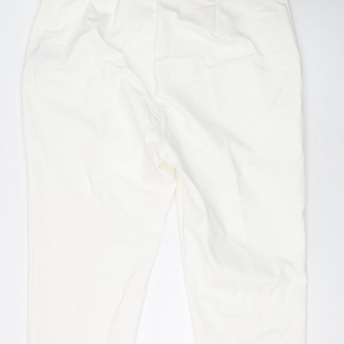 Marks and Spencer Womens White Cotton Cropped Trousers Size 22 L21 in Regular Zip