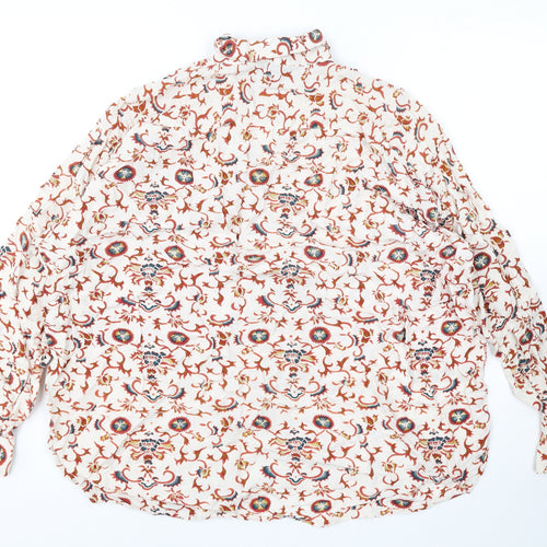 We Are cow Mens Beige Geometric Polyester Button-Up Size L Collared Button