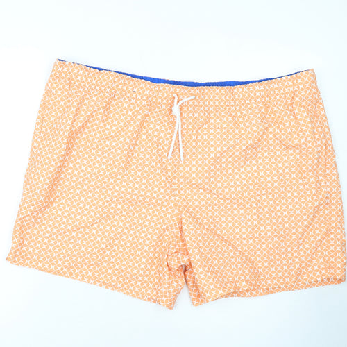 Marks and Spencer Mens Orange Geometric Polyester Bermuda Shorts Size 3XL L10 in Regular Drawstring - Swim Shorts