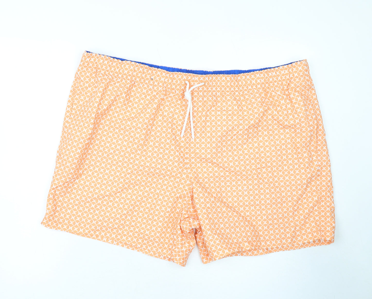 Marks and Spencer Mens Orange Geometric Polyester Bermuda Shorts Size 3XL L10 in Regular Drawstring - Swim Shorts