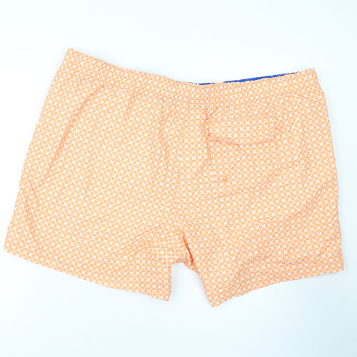 Marks and Spencer Mens Orange Geometric Polyester Bermuda Shorts Size 3XL L10 in Regular Drawstring - Swim Shorts