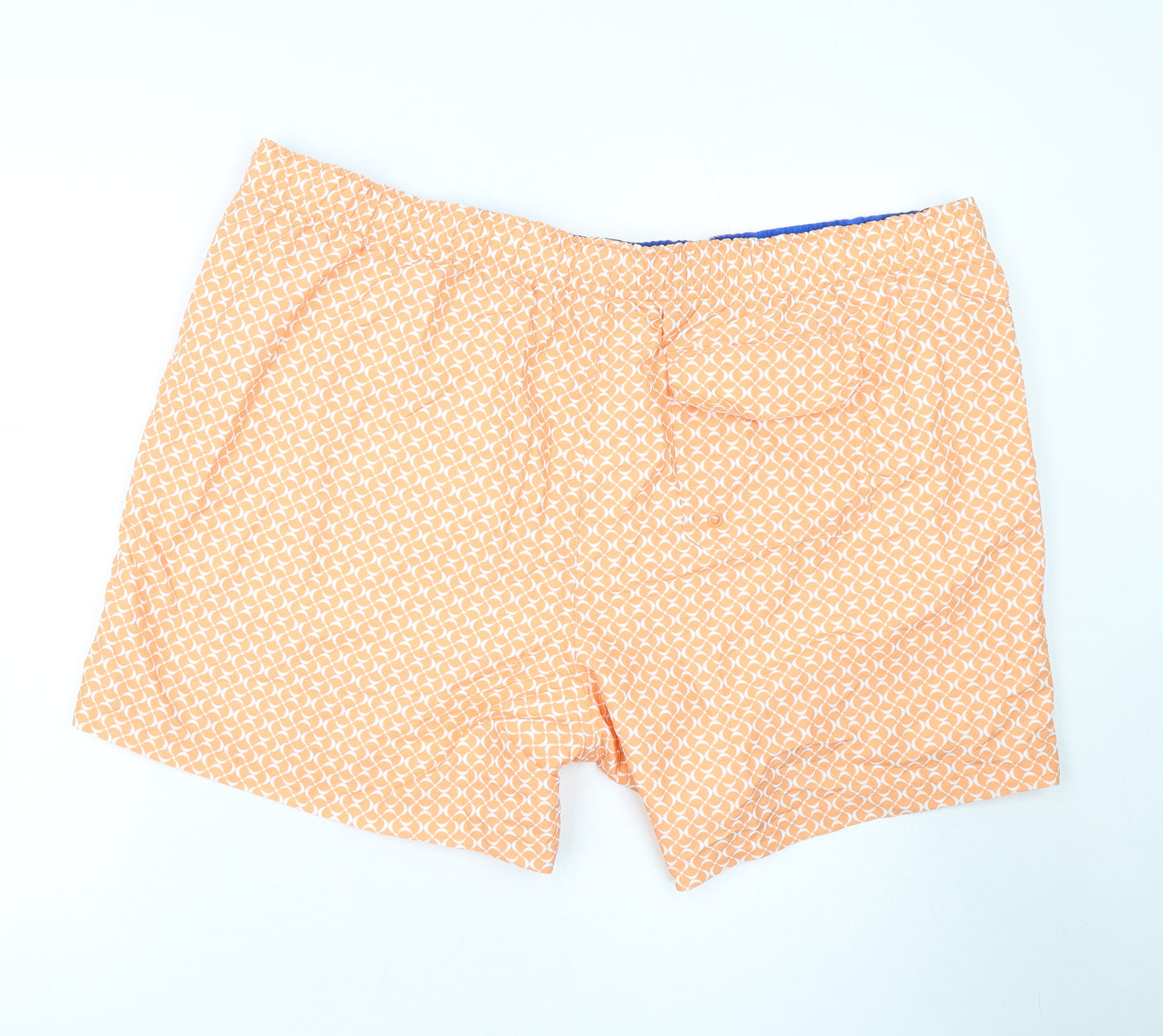 Marks and Spencer Mens Orange Geometric Polyester Bermuda Shorts Size 3XL L10 in Regular Drawstring - Swim Shorts