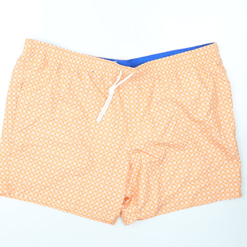 Marks and Spencer Mens Orange Geometric Polyester Bermuda Shorts Size 3XL L10 in Regular Drawstring - Swim Shorts