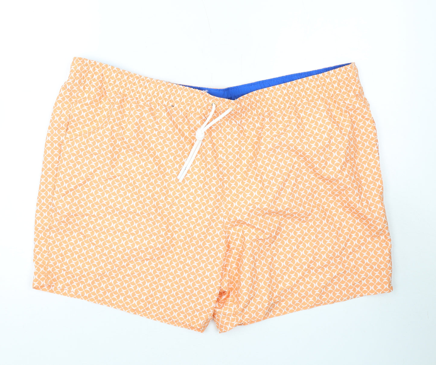 Marks and Spencer Mens Orange Geometric Polyester Bermuda Shorts Size 3XL L10 in Regular Drawstring - Swim Shorts