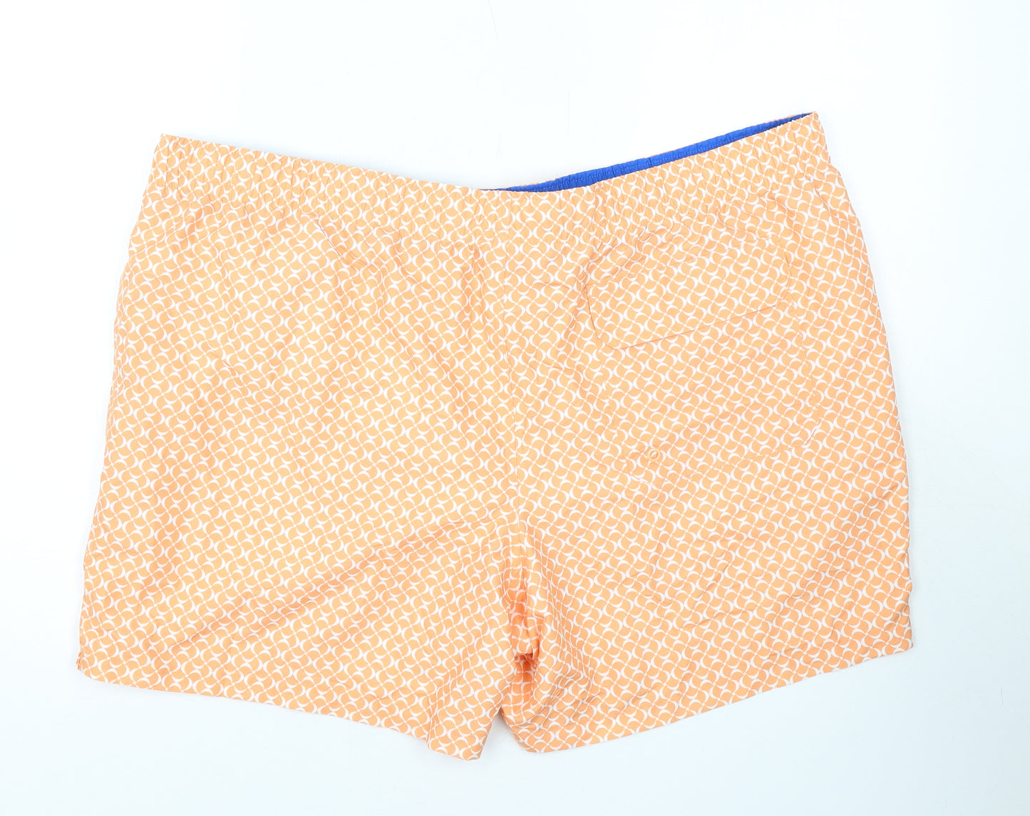 Marks and Spencer Mens Orange Geometric Polyester Bermuda Shorts Size 3XL L10 in Regular Drawstring - Swim Shorts