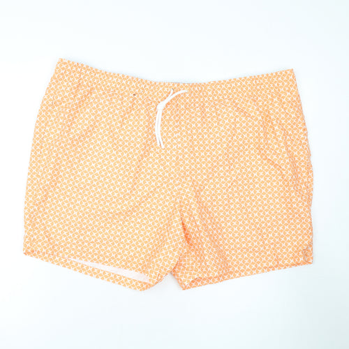 Marks and Spencer Mens Orange Geometric Polyester Bermuda Shorts Size 3XL L10 in Regular Drawstring - Swim Shorts