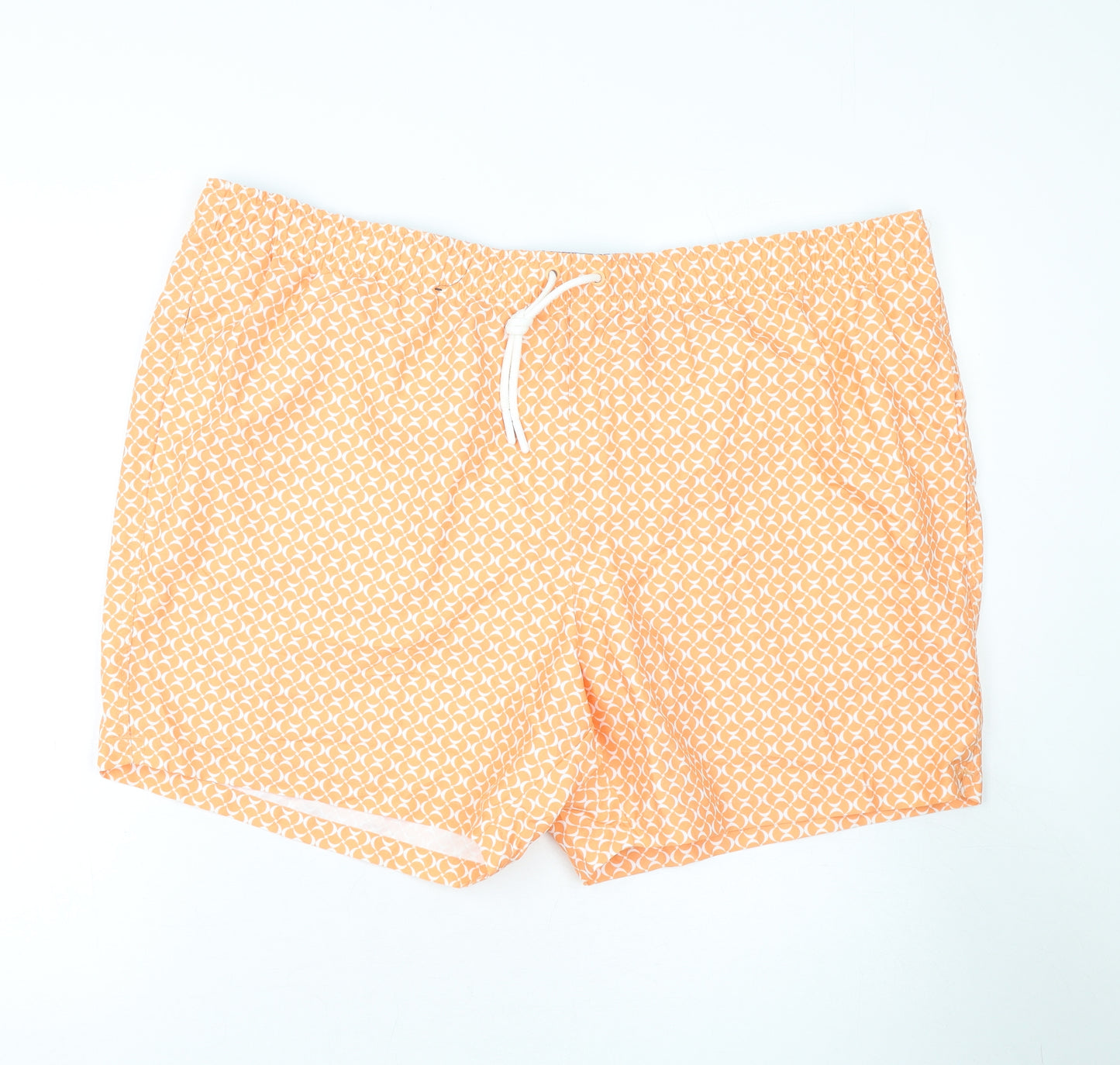 Marks and Spencer Mens Orange Geometric Polyester Bermuda Shorts Size 3XL L10 in Regular Drawstring - Swim Shorts