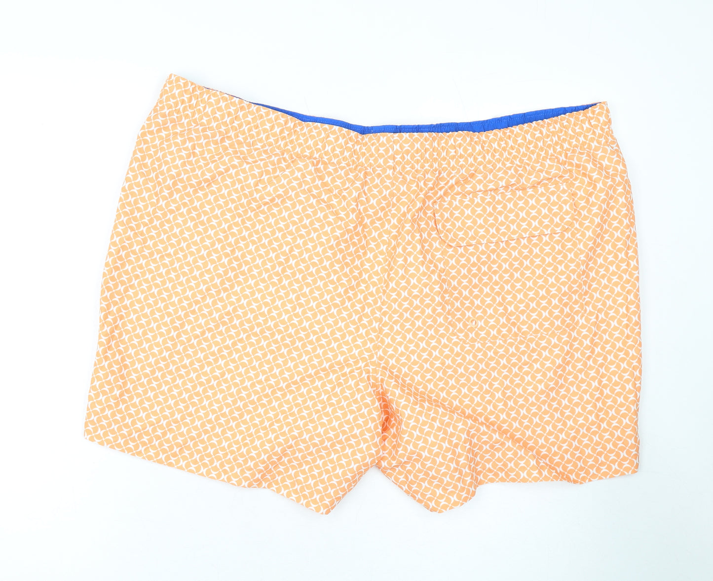 Marks and Spencer Mens Orange Geometric Polyester Bermuda Shorts Size 3XL L10 in Regular Drawstring - Swim Shorts