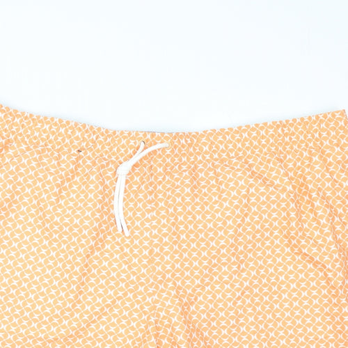 Marks and Spencer Mens Orange Geometric Polyester Bermuda Shorts Size 3XL L10 in Regular Drawstring - Swim Shorts