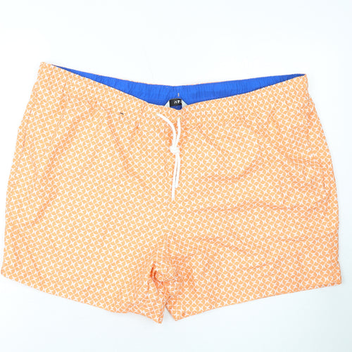 Marks and Spencer Mens Orange Geometric Polyester Bermuda Shorts Size 3XL L10 in Regular Drawstring - Swim Shorts