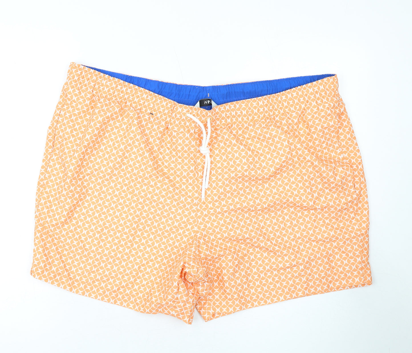 Marks and Spencer Mens Orange Geometric Polyester Bermuda Shorts Size 3XL L10 in Regular Drawstring - Swim Shorts