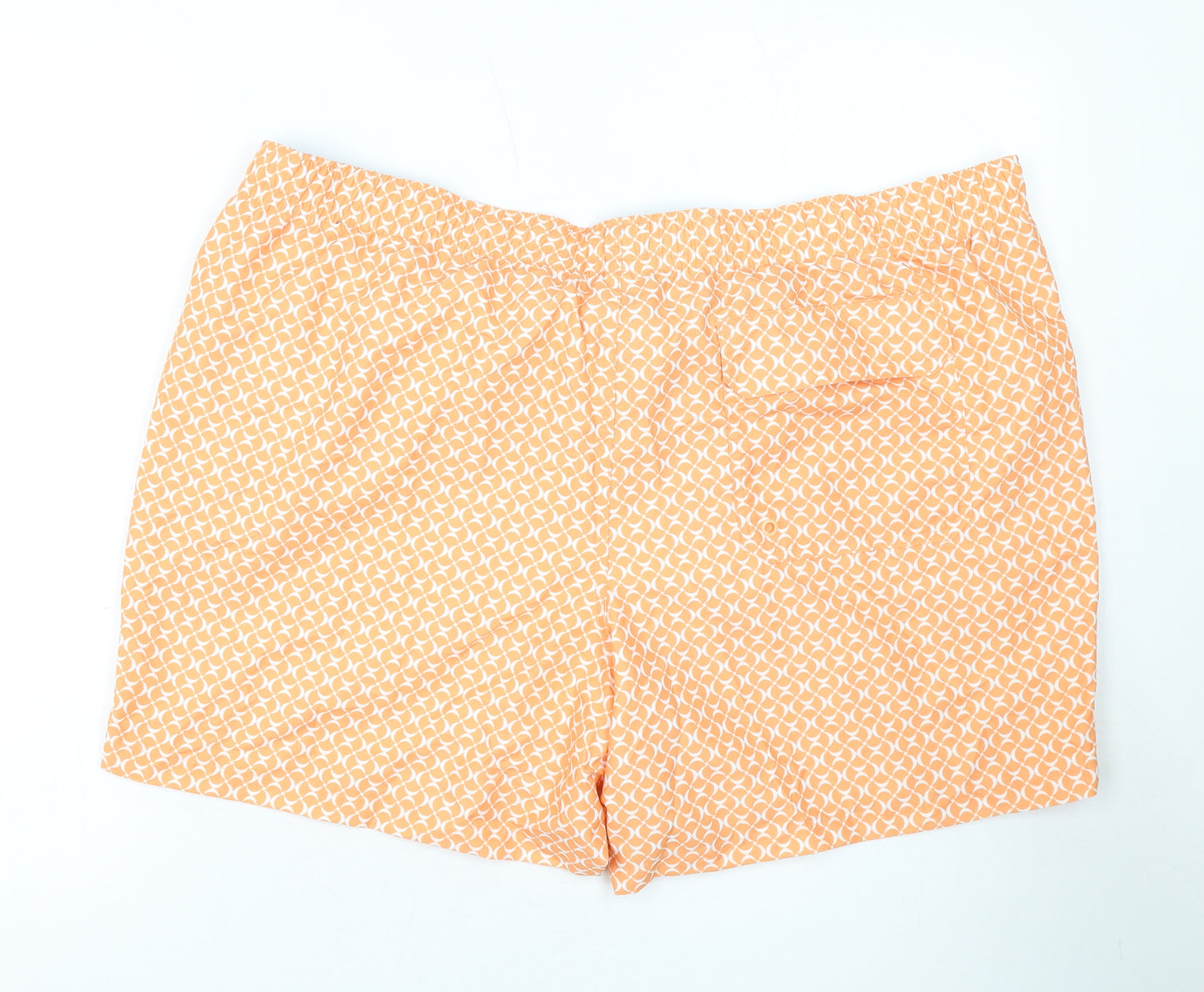 Marks and Spencer Mens Orange Geometric Polyester Bermuda Shorts Size 3XL L10 in Regular Drawstring - Swim Shorts