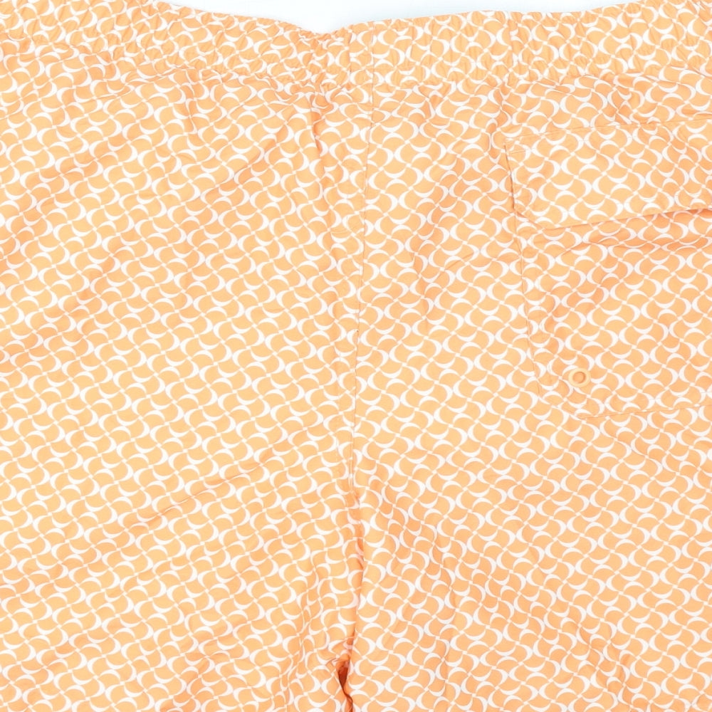 Marks and Spencer Mens Orange Geometric Polyester Bermuda Shorts Size 3XL L10 in Regular Drawstring - Swim Shorts