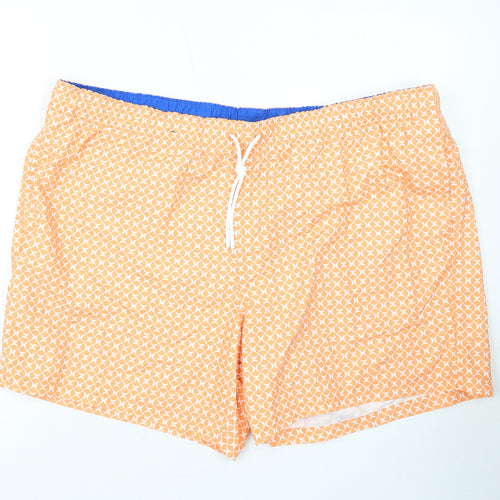 Marks and Spencer Mens Orange Geometric Polyester Bermuda Shorts Size 3XL L10 in Regular Drawstring - Swim Shorts