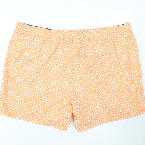 Marks and Spencer Mens Orange Geometric Polyester Bermuda Shorts Size 3XL L10 in Regular Drawstring - Swim Shorts