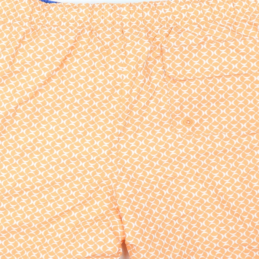 Marks and Spencer Mens Orange Geometric Polyester Bermuda Shorts Size 3XL L10 in Regular Drawstring - Swim Shorts