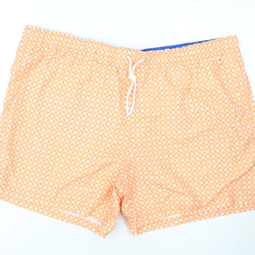 Marks and Spencer Mens Orange Geometric Polyester Bermuda Shorts Size 3XL L10 in Regular Drawstring - Swim Shorts