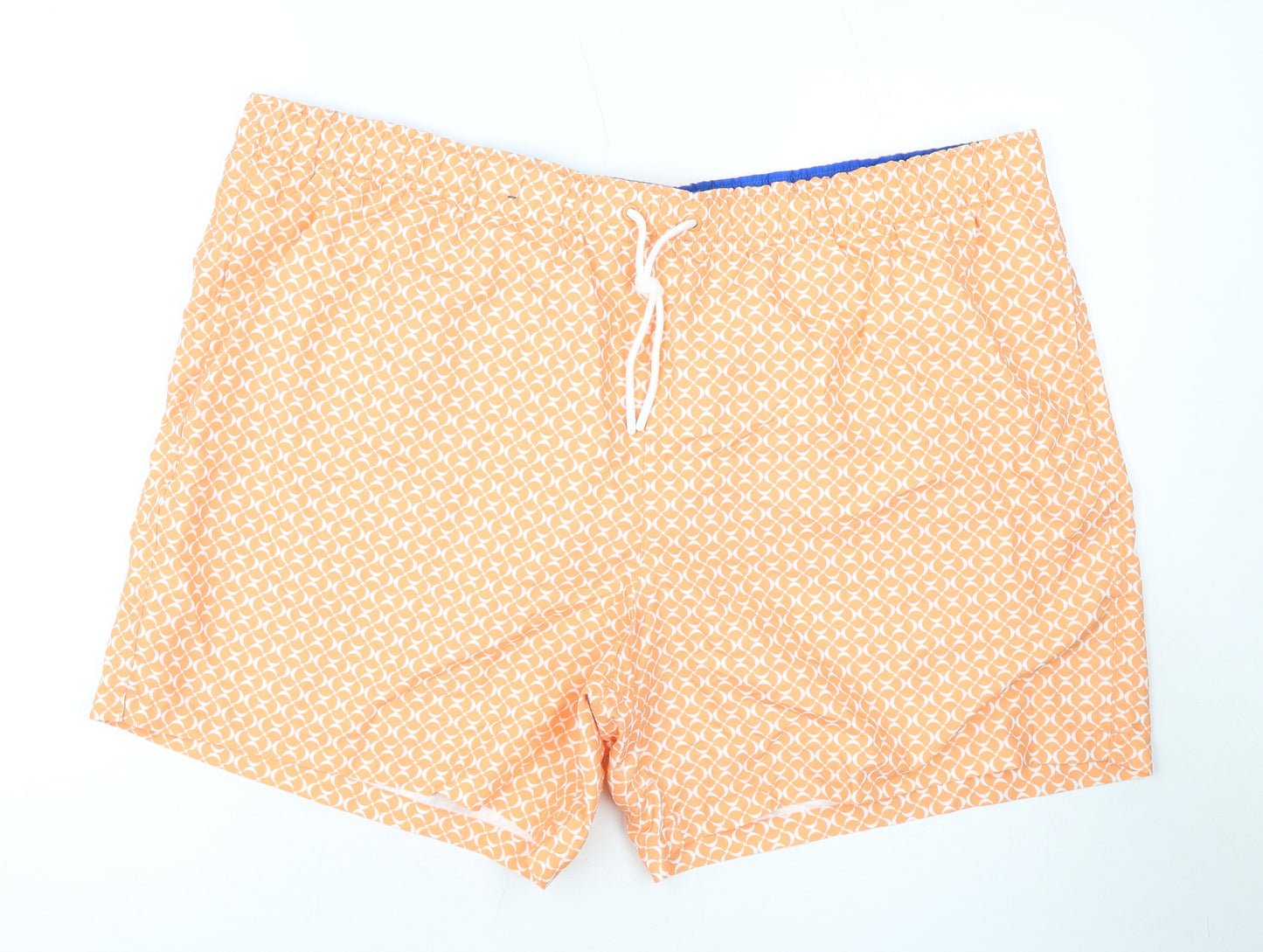 Marks and Spencer Mens Orange Geometric Polyester Bermuda Shorts Size 3XL L10 in Regular Drawstring - Swim Shorts