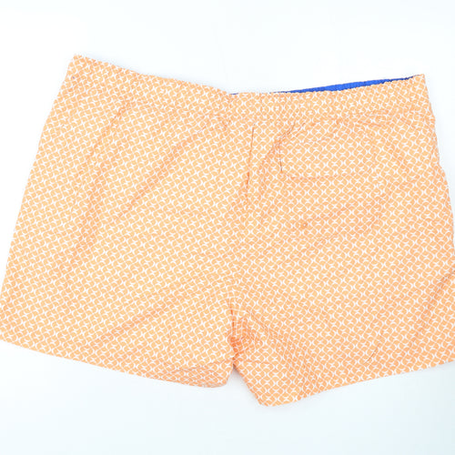 Marks and Spencer Mens Orange Geometric Polyester Bermuda Shorts Size 3XL L10 in Regular Drawstring - Swim Shorts