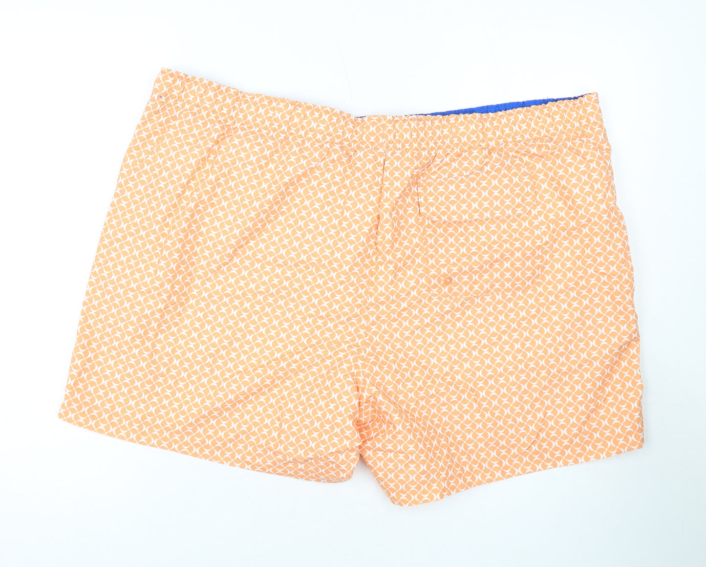 Marks and Spencer Mens Orange Geometric Polyester Bermuda Shorts Size 3XL L10 in Regular Drawstring - Swim Shorts