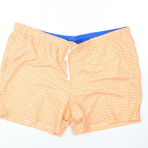 Marks and Spencer Mens Orange Geometric Polyester Bermuda Shorts Size 3XL L10 in Regular Drawstring - Swim Shorts