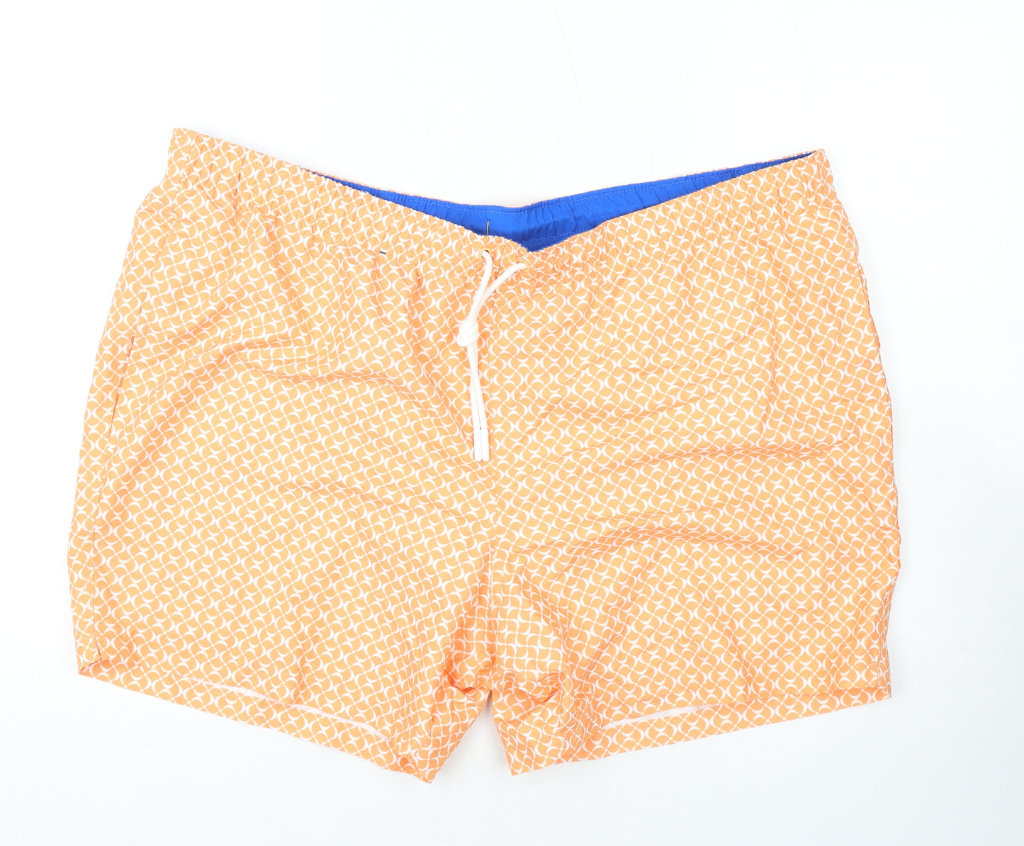 Marks and Spencer Mens Orange Geometric Polyester Bermuda Shorts Size 3XL L10 in Regular Drawstring - Swim Shorts