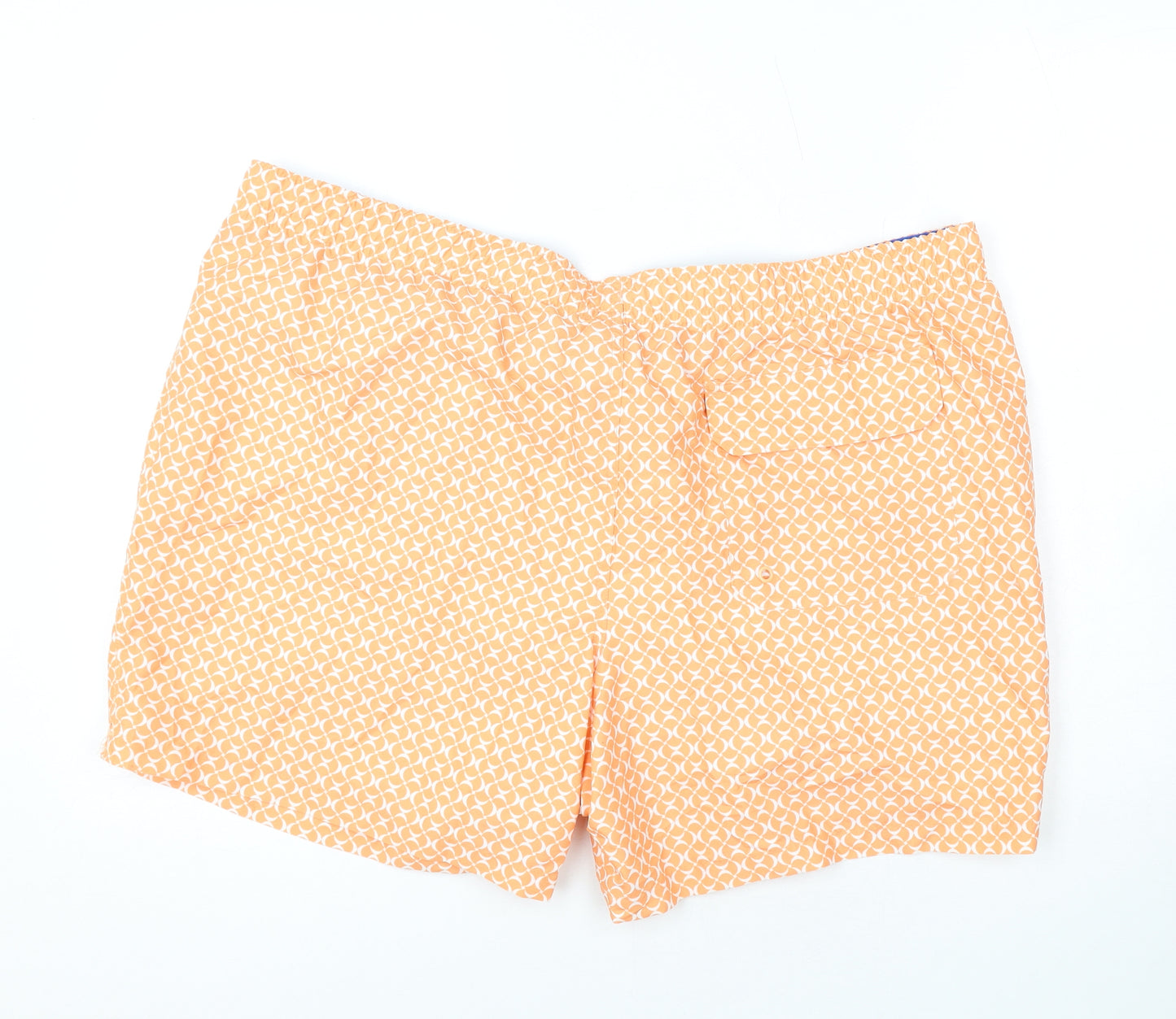 Marks and Spencer Mens Orange Geometric Polyester Bermuda Shorts Size 3XL L10 in Regular Drawstring - Swim Shorts