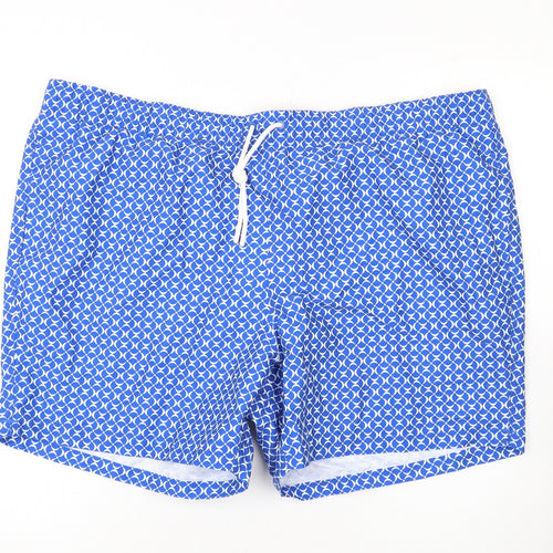 Marks and Spencer Mens Blue Geometric Polyester Bermuda Shorts Size 3XL L6 in Regular Drawstring - Swim Shorts