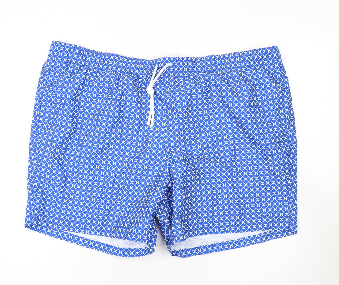 Marks and Spencer Mens Blue Geometric Polyester Bermuda Shorts Size 3XL L6 in Regular Drawstring - Swim Shorts