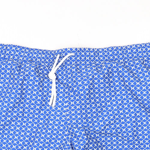 Marks and Spencer Mens Blue Geometric Polyester Bermuda Shorts Size 3XL L6 in Regular Drawstring - Swim Shorts