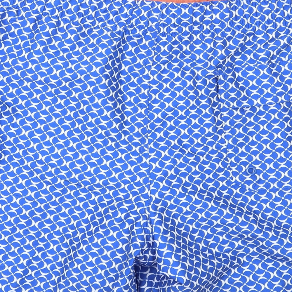 Marks and Spencer Mens Blue Geometric Polyester Bermuda Shorts Size 3XL L6 in Regular Drawstring - Swim Shorts