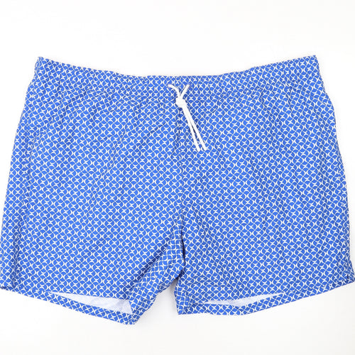 Marks and Spencer Mens Blue Geometric Polyester Bermuda Shorts Size 3XL L6 in Regular Drawstring - Swim Shorts