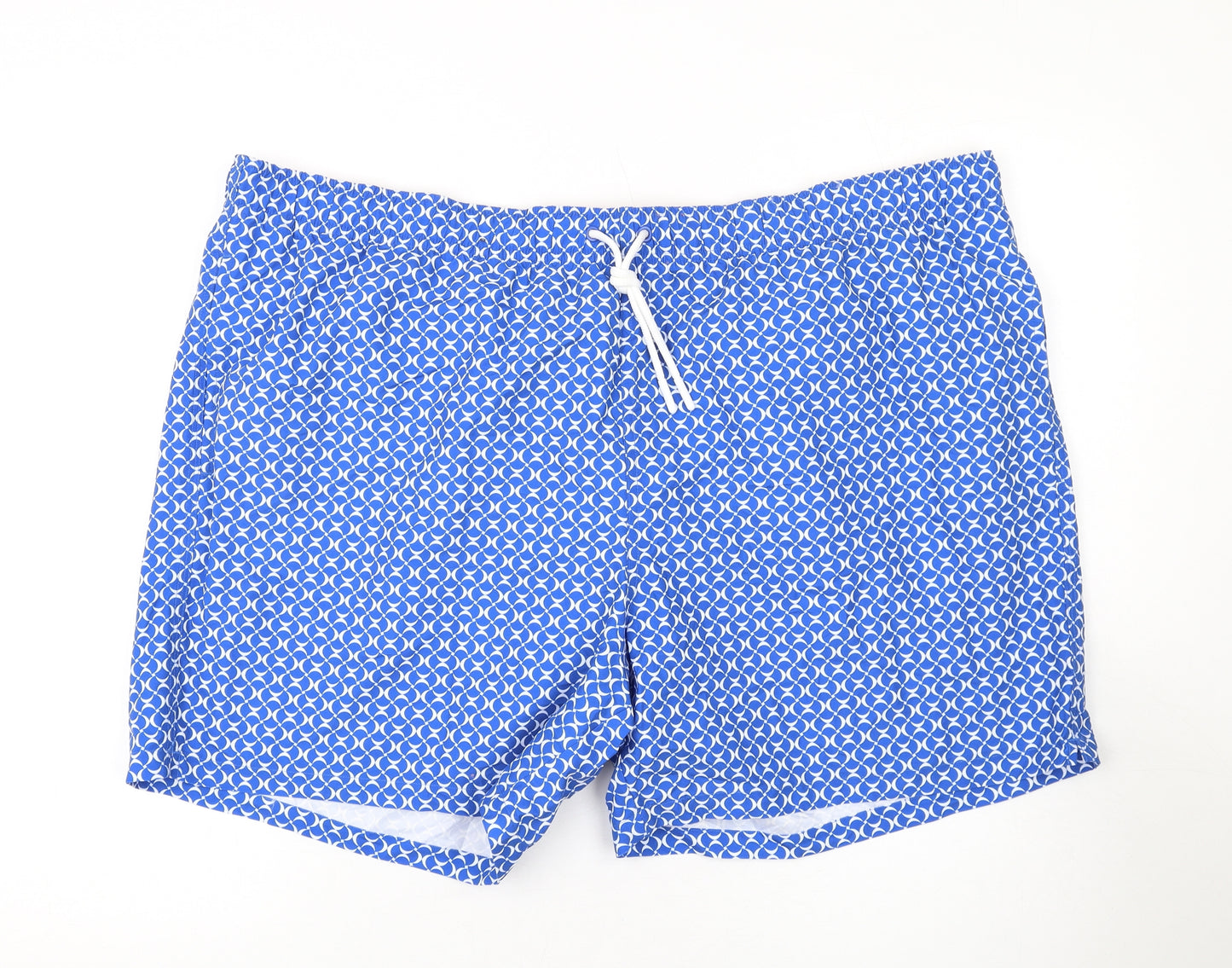 Marks and Spencer Mens Blue Geometric Polyester Bermuda Shorts Size 3XL L6 in Regular Drawstring - Swim Shorts