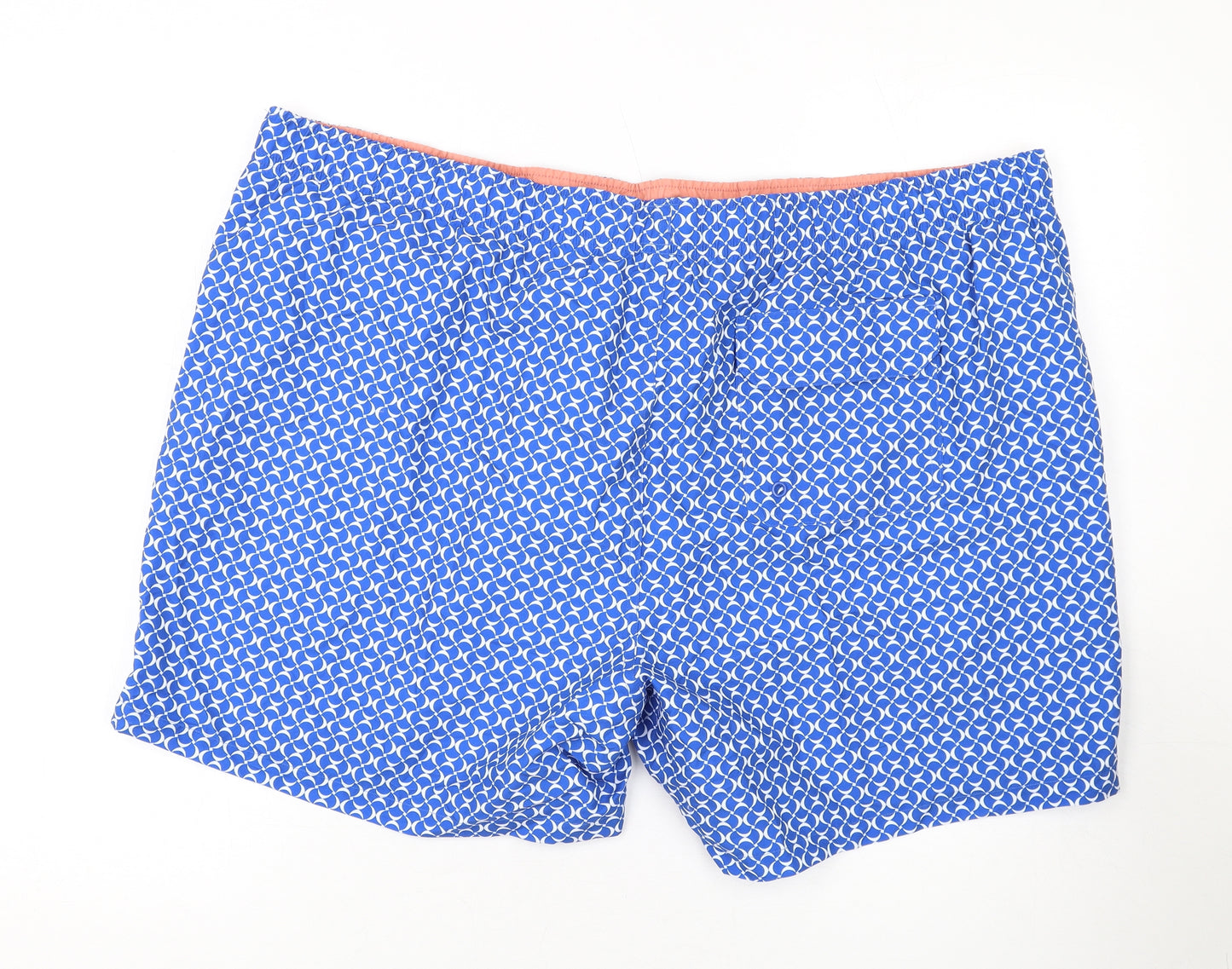 Marks and Spencer Mens Blue Geometric Polyester Bermuda Shorts Size 3XL L6 in Regular Drawstring - Swim Shorts