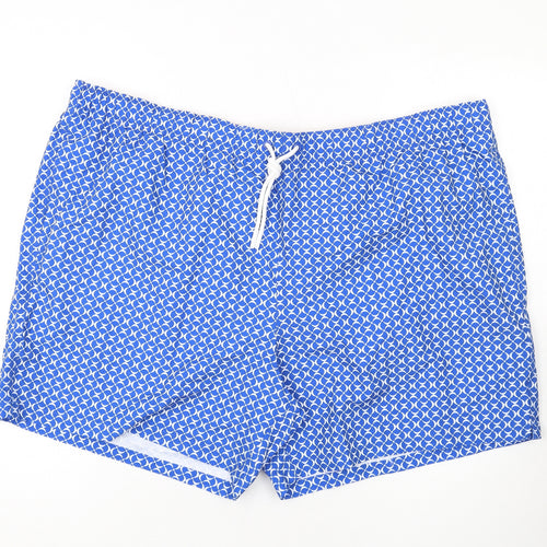 Marks and Spencer Mens Blue Geometric Polyester Bermuda Shorts Size 3XL L6 in Regular Drawstring - Swim Shorts