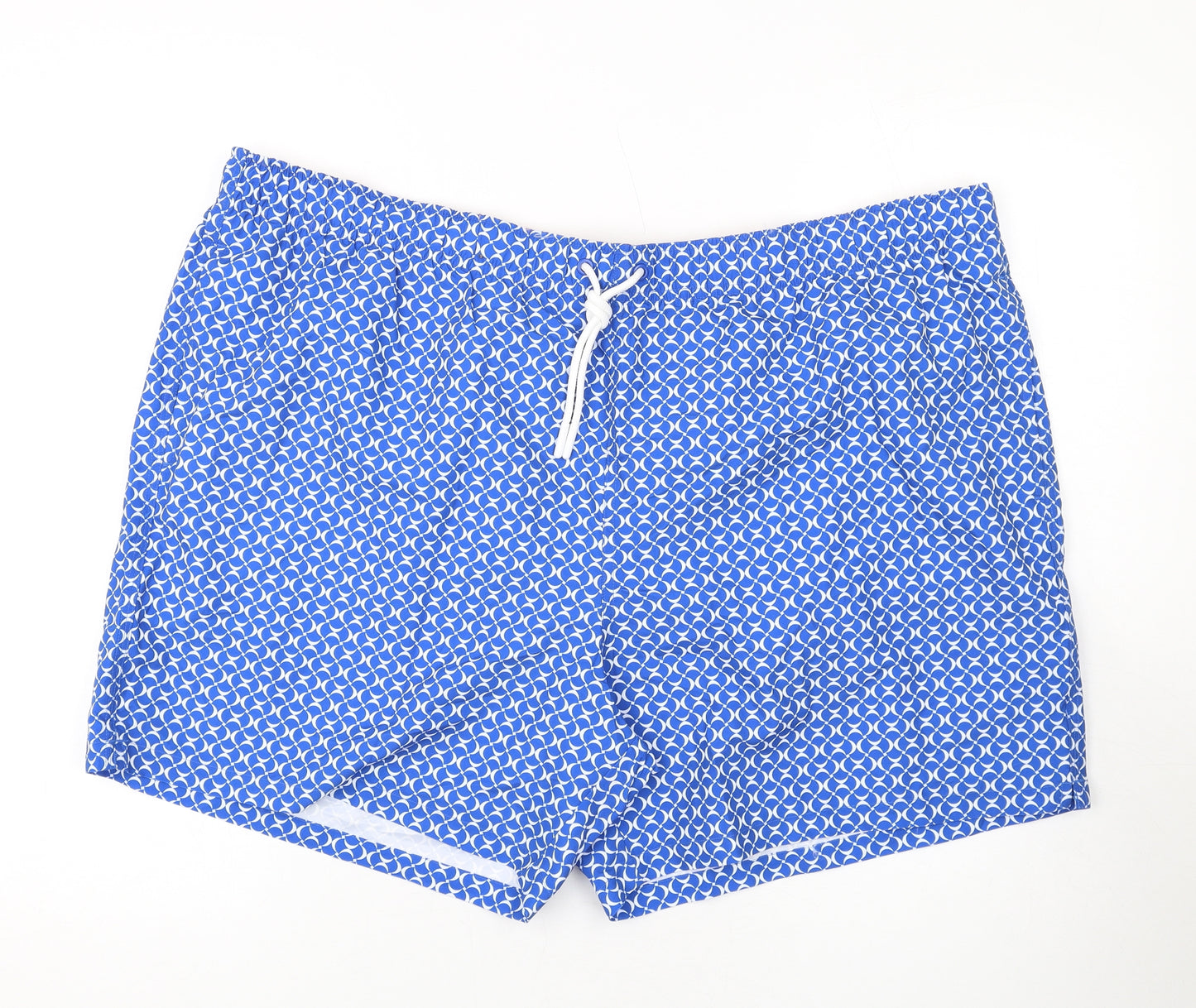 Marks and Spencer Mens Blue Geometric Polyester Bermuda Shorts Size 3XL L6 in Regular Drawstring - Swim Shorts