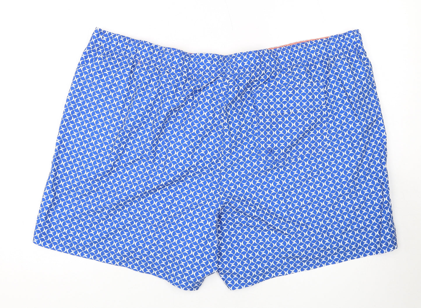 Marks and Spencer Mens Blue Geometric Polyester Bermuda Shorts Size 3XL L6 in Regular Drawstring - Swim Shorts