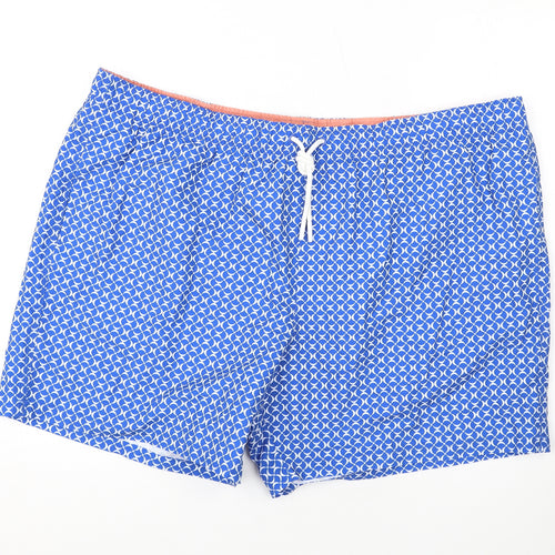 Marks and Spencer Mens Blue Geometric Polyester Bermuda Shorts Size 3XL L6 in Regular Drawstring - Swim Shorts